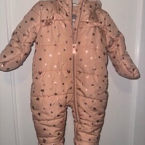 Pink Heart-Patterned Baby Snowsuit